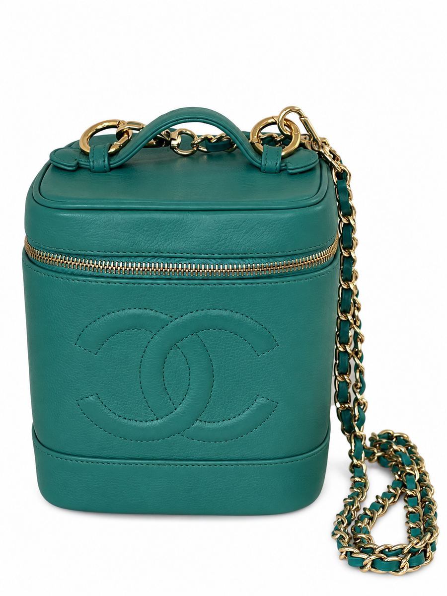 Chanel Vintage Timeless CC Vanity Case — Turquoise Green Caviar