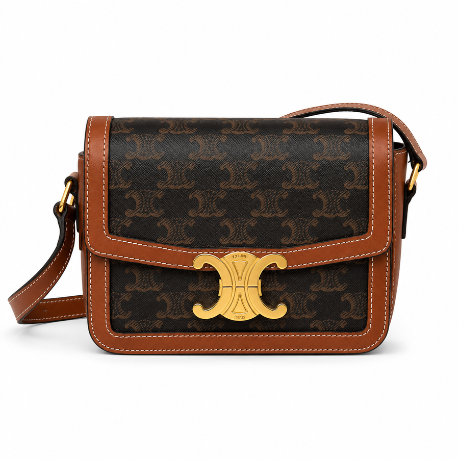 CELINE Teen Triomphe Bag in Triomphe Canvas and Calfskin 18x14
