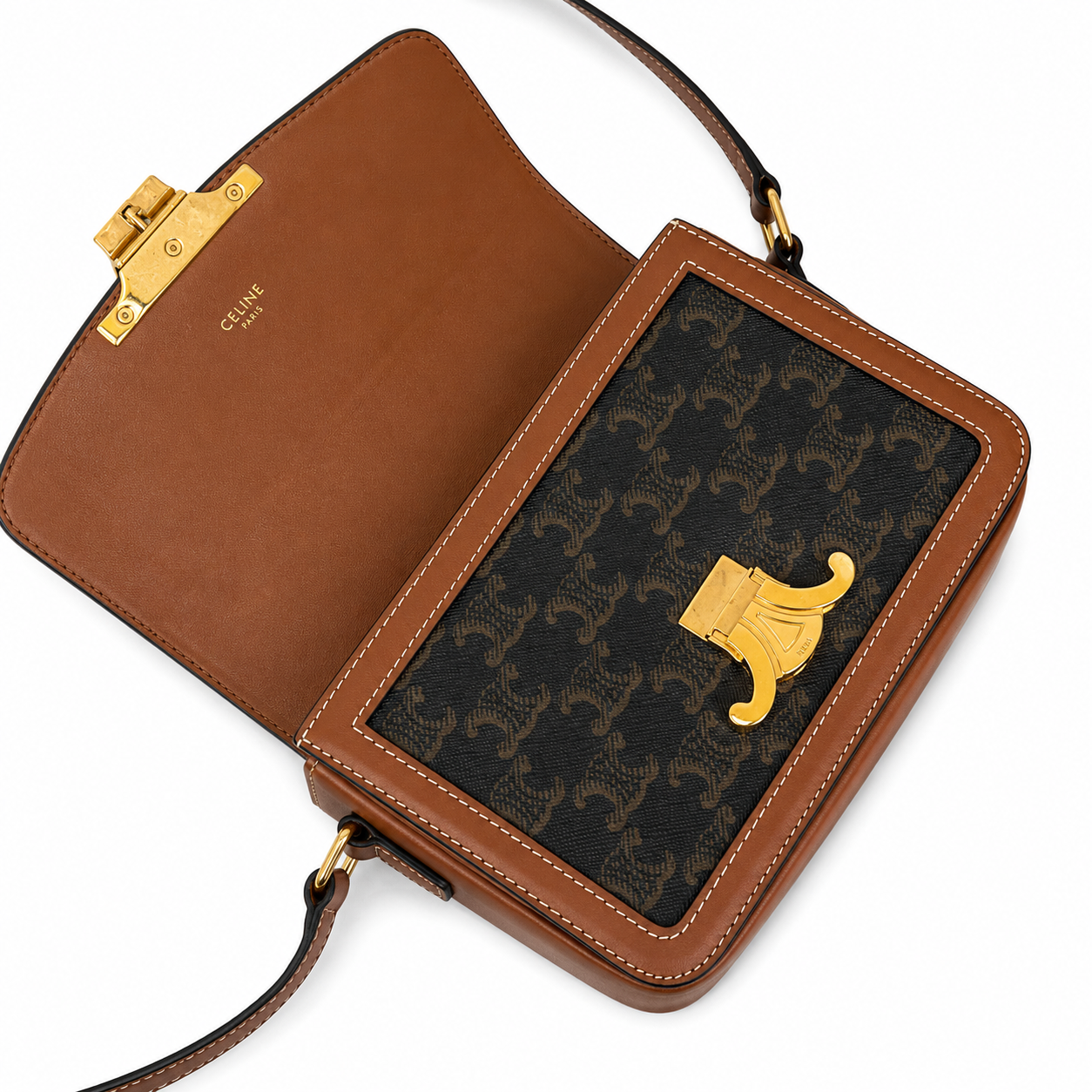 CELINE Teen Triomphe Bag in Triomphe Canvas and Calfskin 18x14
