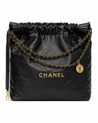 CHANEL 22 Large Handbag Black Quilted Leather Gold Tone Hardware