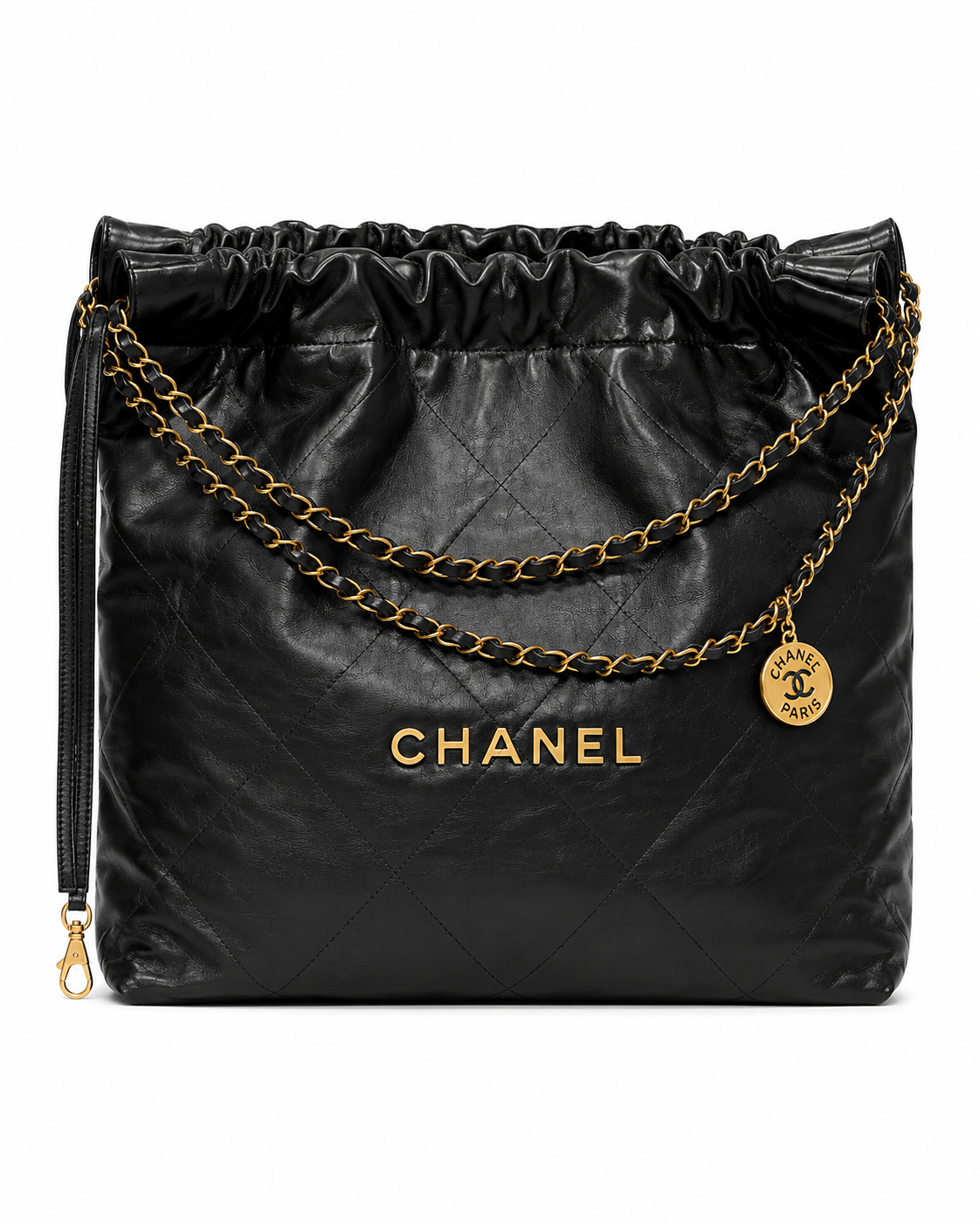 CHANEL 22 Large Handbag Black Quilted Leather Gold Tone Hardware