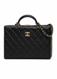 CHANEL Quilted Top Handle Camera Bag Black Leather Gold Tone Hardware