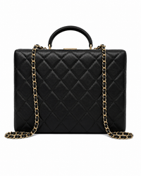 CHANEL Quilted Top Handle Camera Bag Black Leather Gold Tone Hardware