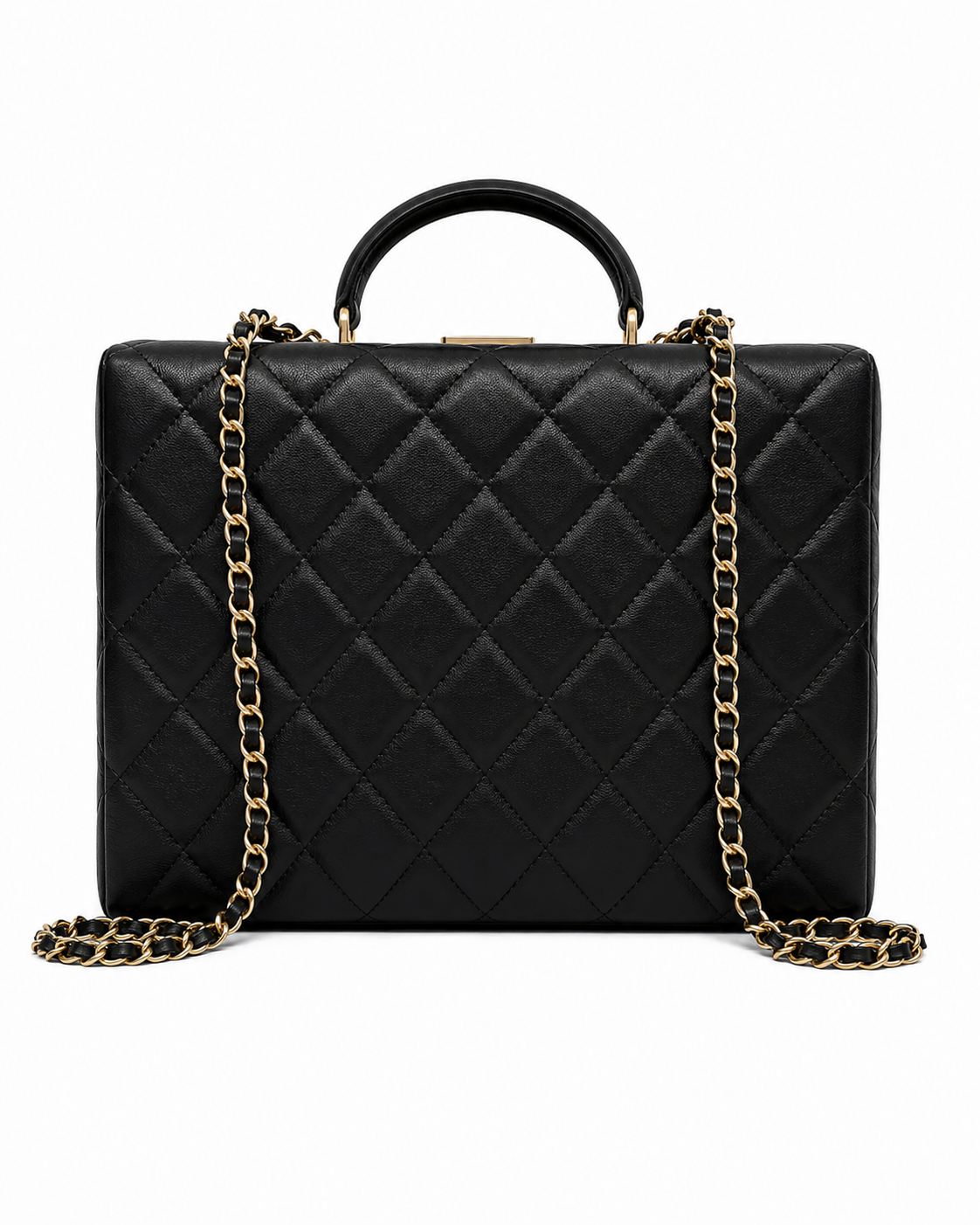 CHANEL Quilted Top Handle Camera Bag Black Leather Gold Tone Hardware