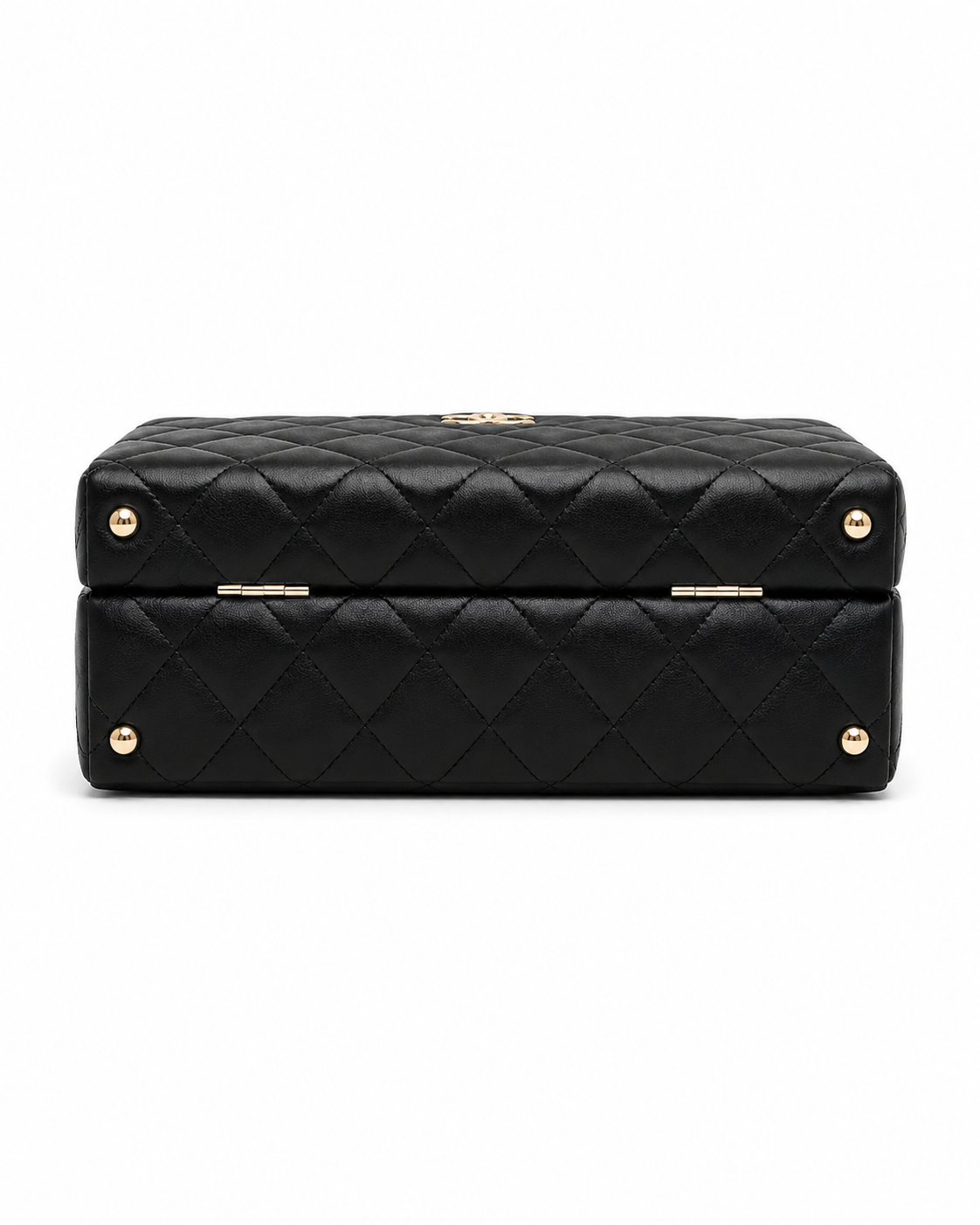 CHANEL Quilted Top Handle Camera Bag Black Leather Gold Tone Hardware