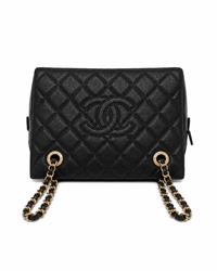 CHANEL Petit Shopping Tote Black Quilted Leather Gold Tone Hardware