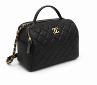CHANEL Bowling Bag Black Quilted Leather Gold Tone Hardware