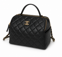 CHANEL Bowling Bag Black Quilted Leather Gold Tone Hardware