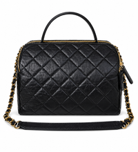 CHANEL Bowling Bag Black Quilted Leather Gold Tone Hardware
