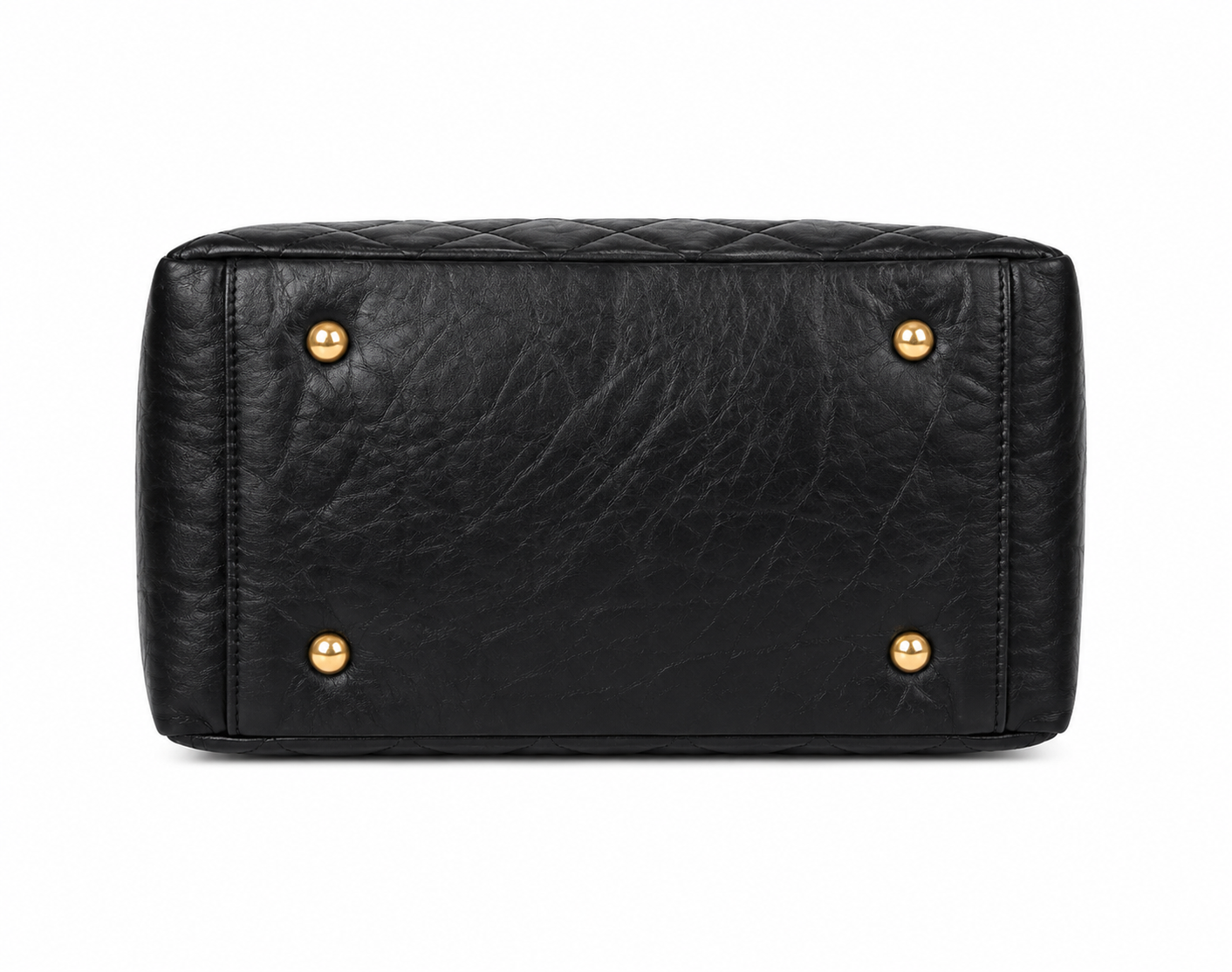 CHANEL Bowling Bag Black Quilted Leather Gold Tone Hardware