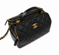 CHANEL Bowling Bag Black Quilted Leather Gold Tone Hardware