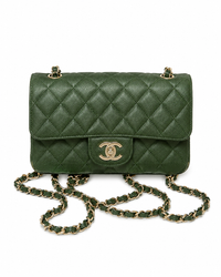 CHANEL Classic Mini Flap Bag Green Quilted Leather Silver Tone Hardware