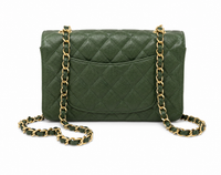 CHANEL Classic Mini Flap Bag Green Quilted Leather Silver Tone Hardware