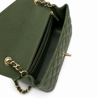 CHANEL Classic Mini Flap Bag Green Quilted Leather Silver Tone Hardware
