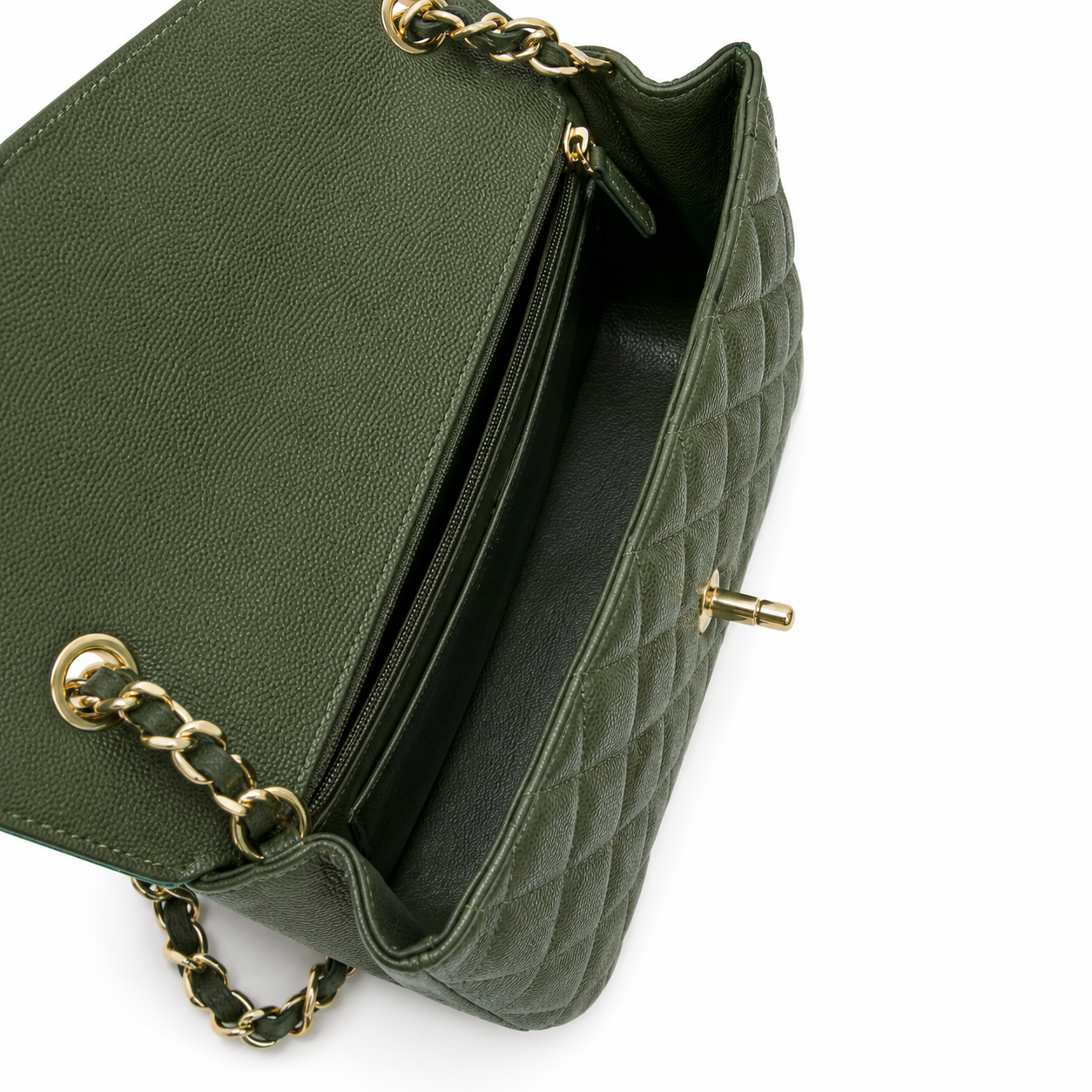 CHANEL Classic Mini Flap Bag Green Quilted Leather Silver Tone Hardware