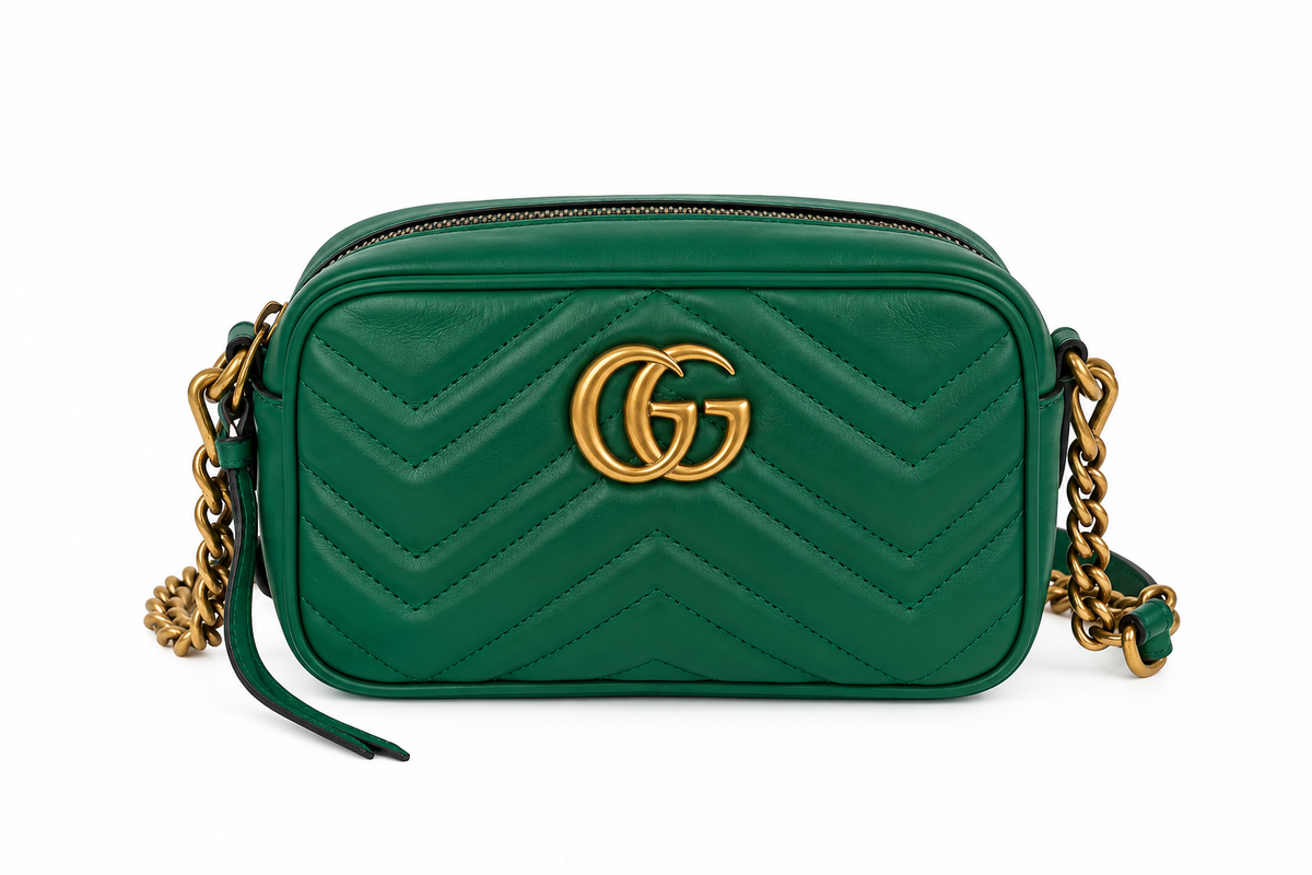Gucci GG Marmont Small Chevron Chain Shoulder Bag — Green