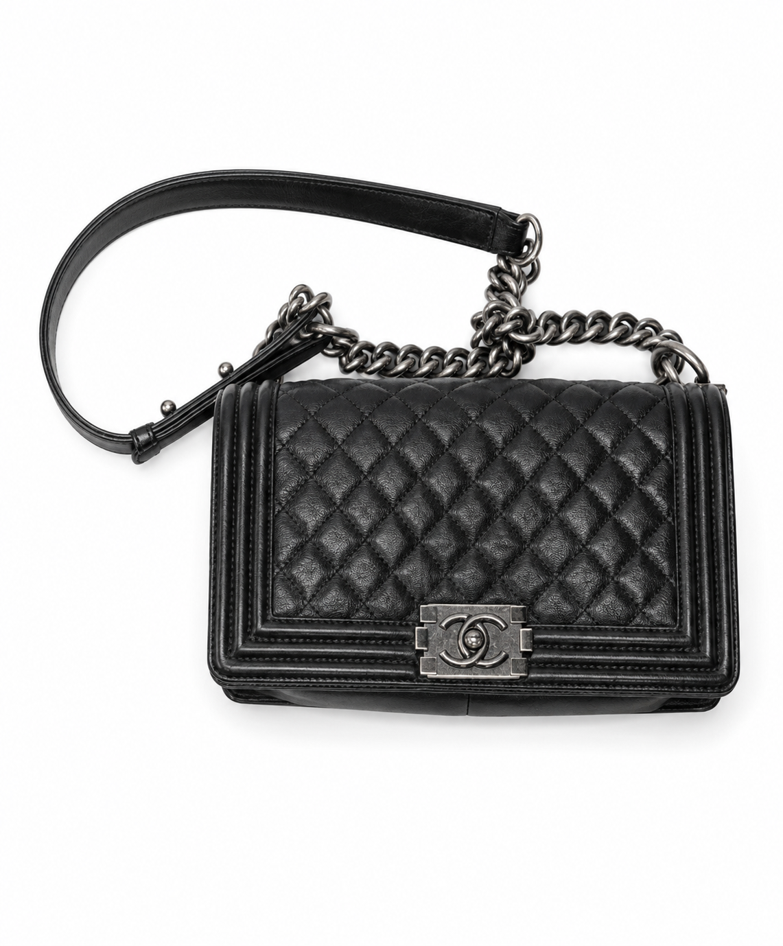 Pre-owned Boy Chanel handbag in black quilted leather with gold-tone hardware, authenticated by MIKUN — view 1 of 4
