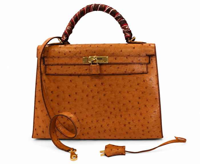 Pre-owned Hermès Kelly 32 Sellier handbag in ostrich leather, authenticated by MIKUN — view 1 of 4