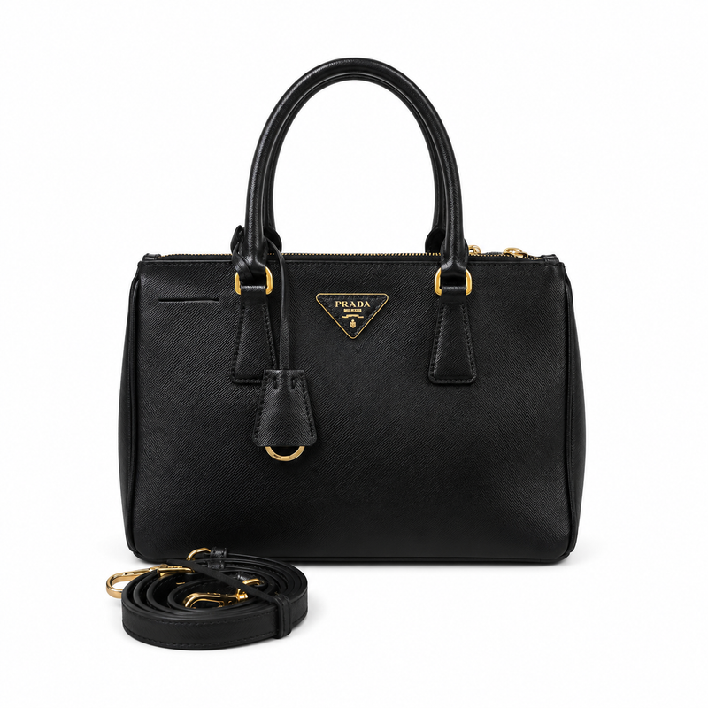 Prada Galleria Saffiano Leather Bag Black Medium 30x20x13