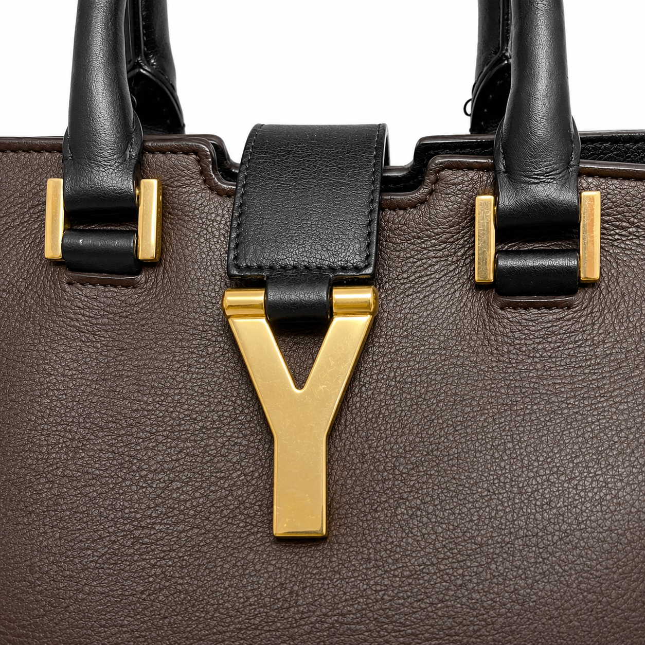 Saint Laurent Cabas Y Top Handle Bag Brown Leather