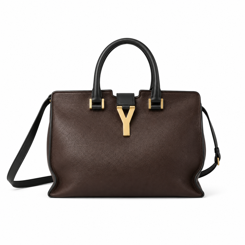Saint Laurent Cabas Y Top Handle Bag Brown Leather