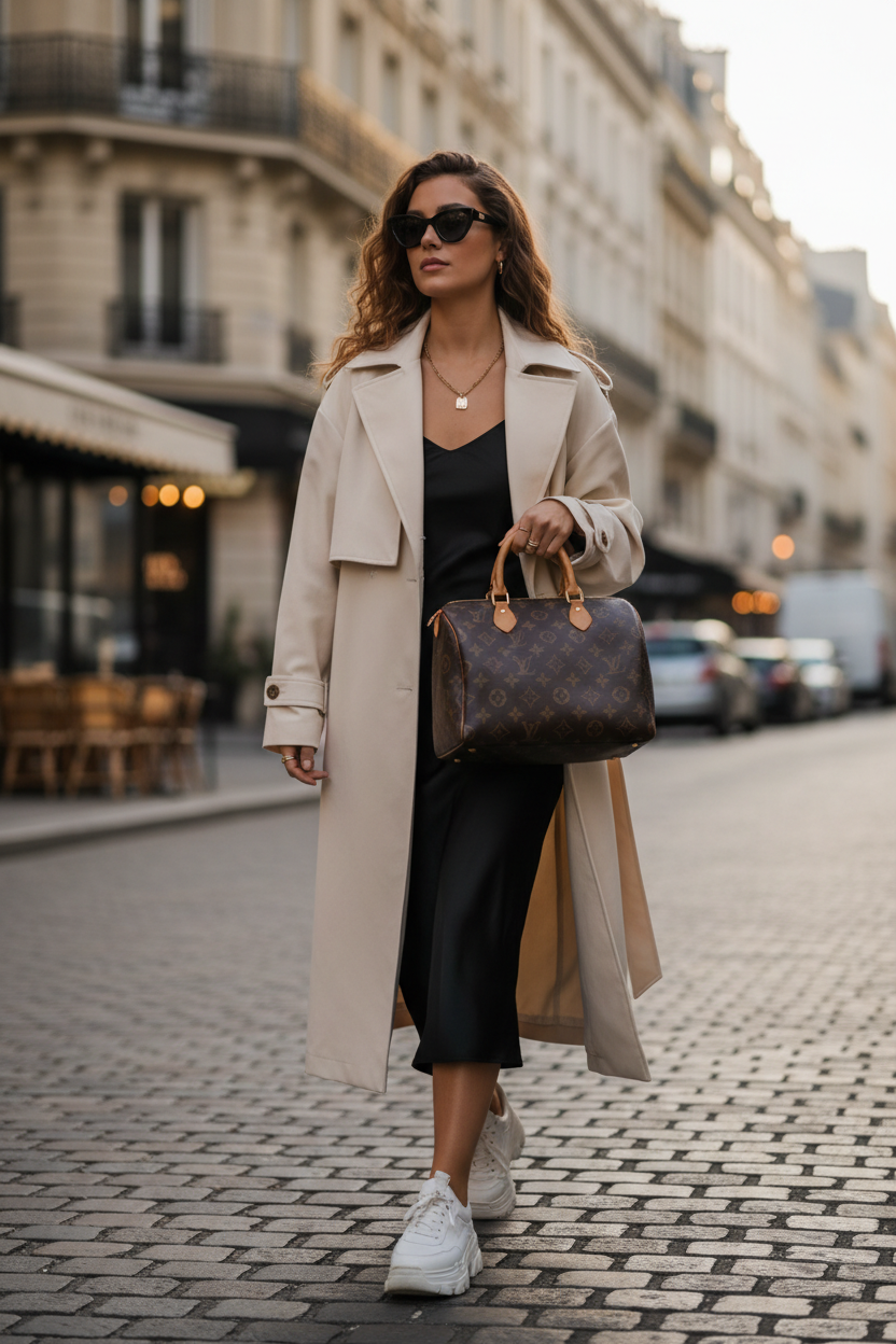 Woman carrying a Louis Vuitton handbag